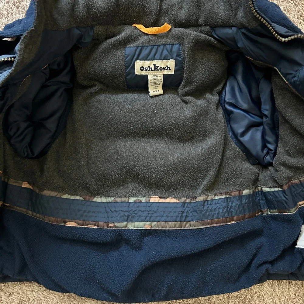 Oshkosh I Navy Blue Puffer‎ Jacket w Fleece Lined Hood & Detachable Arms I M 5/6